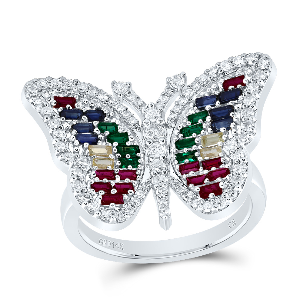 Picture of Gold N Diamonds 190196 0.5 CTW Diamond CN 0.75 Cut Bag-NAT Gemstone Multi Clear Sapphire Butterfly Ring