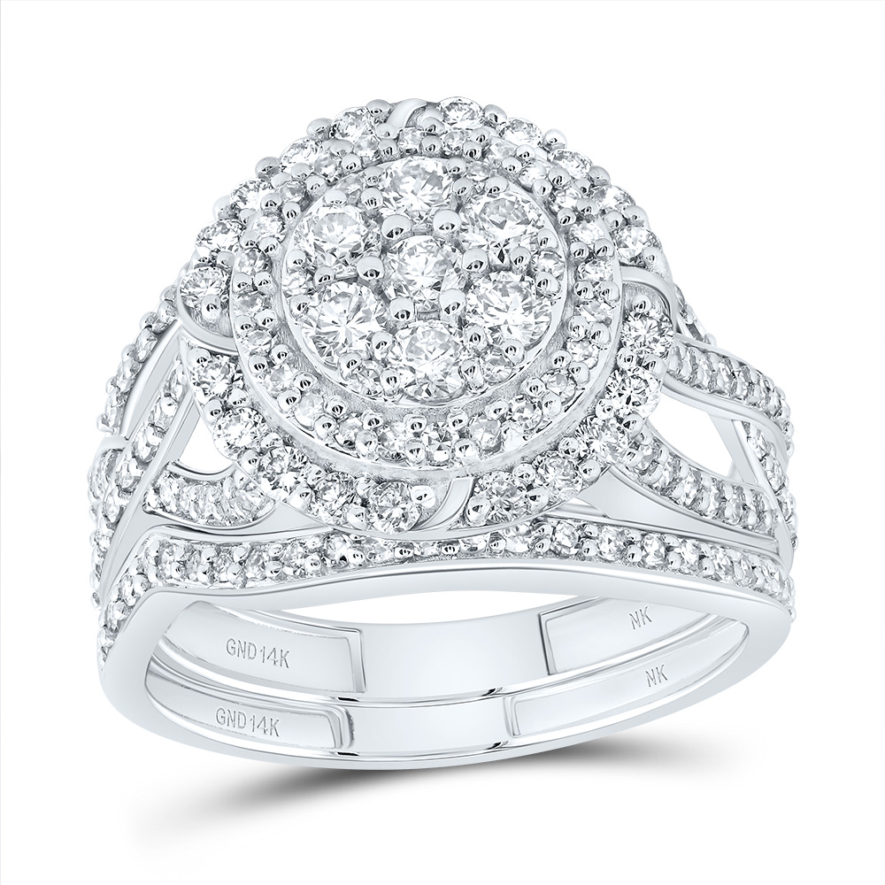 Picture of Gold N Diamonds 190648 1.2 CTW 14K White Gold Diamond NK Fashion Flower Bridal Ring Set