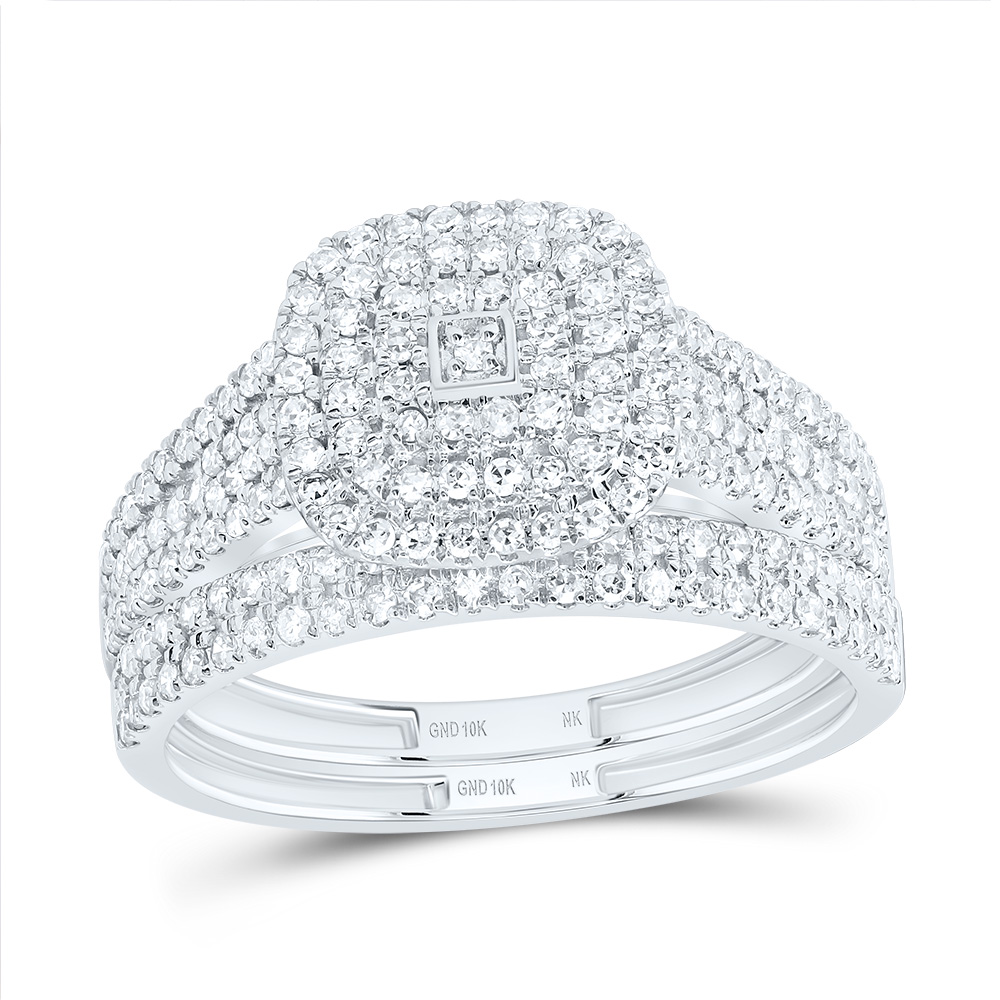 Picture of Gold N Diamonds 190893 0.62 CTW 10K White Gold Diamond NK Cushion Double Halo Bridal Ring Set
