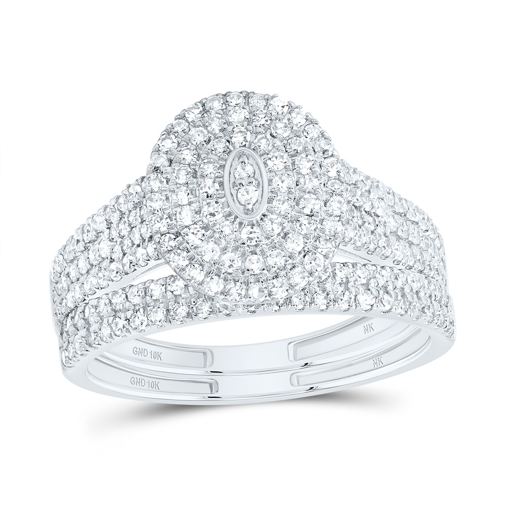 Picture of Gold N Diamonds 190900 0.62 CTW 10K White Gold Diamond NK Oval Double Halo Bridal Ring Set