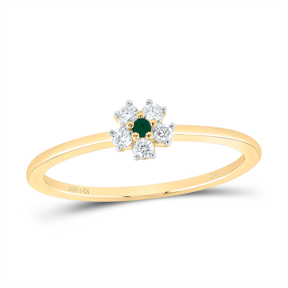 Picture of Gold N Diamonds 192435 0.1 CTW Diamond Channel 2 mm Rd-Em Natural Gemstone Flower Ladies Band