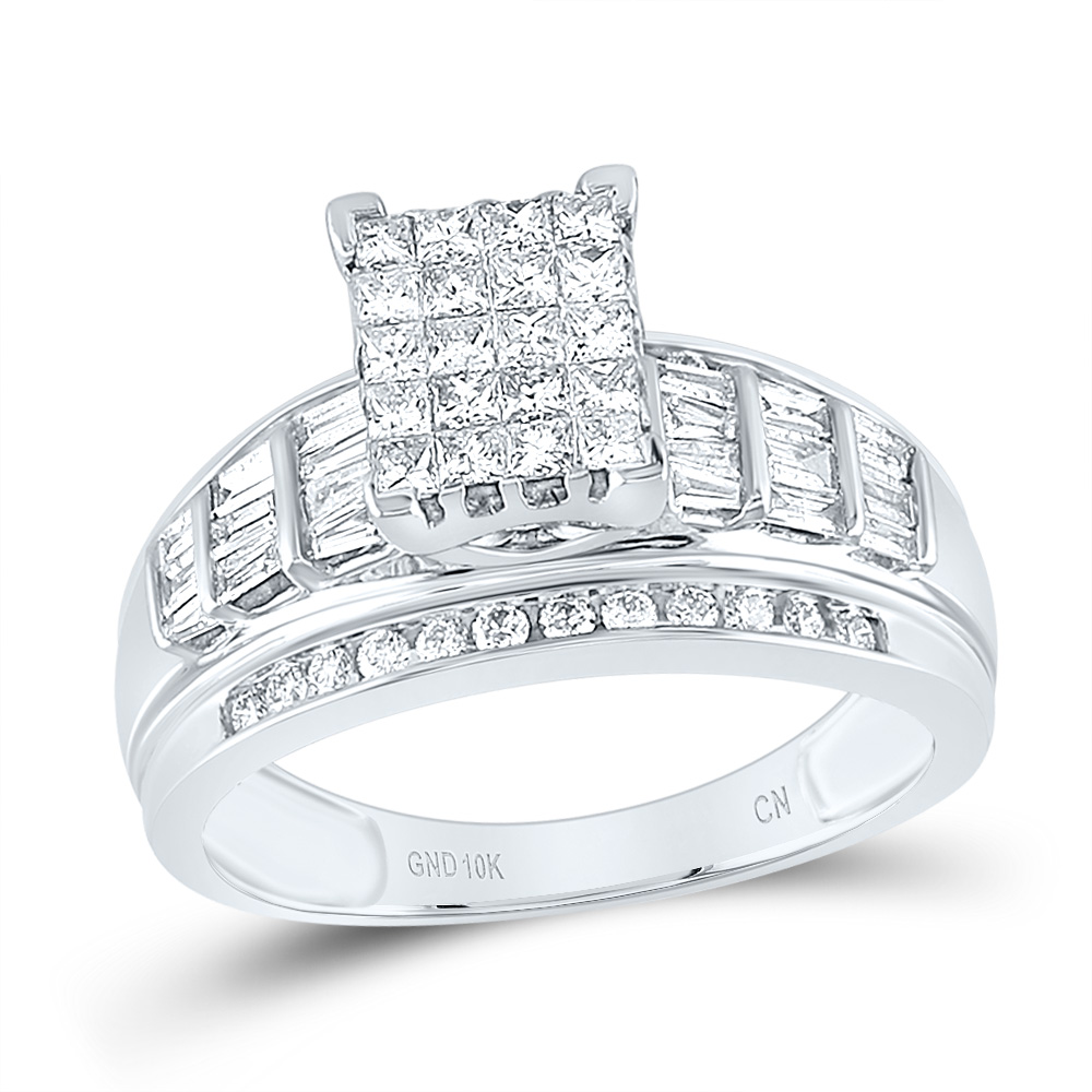 Picture of Gold N Diamonds 68259 1 CTW 10K White Gold Womens Princess Diamond Cluster Bridal Wedding Engagement Ring - Size 5