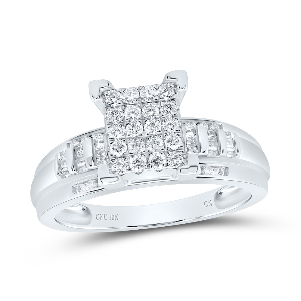 Picture of Gold N Diamonds 116372 0.5 CTW 10K White Gold Womens Round Diamond Cindys Dream Cluster Bridal Wedding Engagement Ring - Size 10