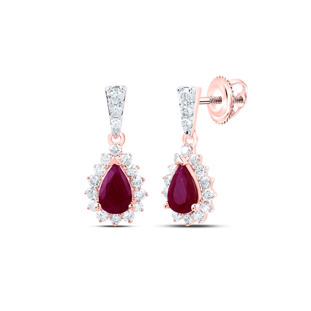 Picture of Gold N Diamonds 172111 0.5 CTW 10K Rose Gold Diamond NK 6 x 4 mm Ruby Pear Natural Gem Dangling Earring