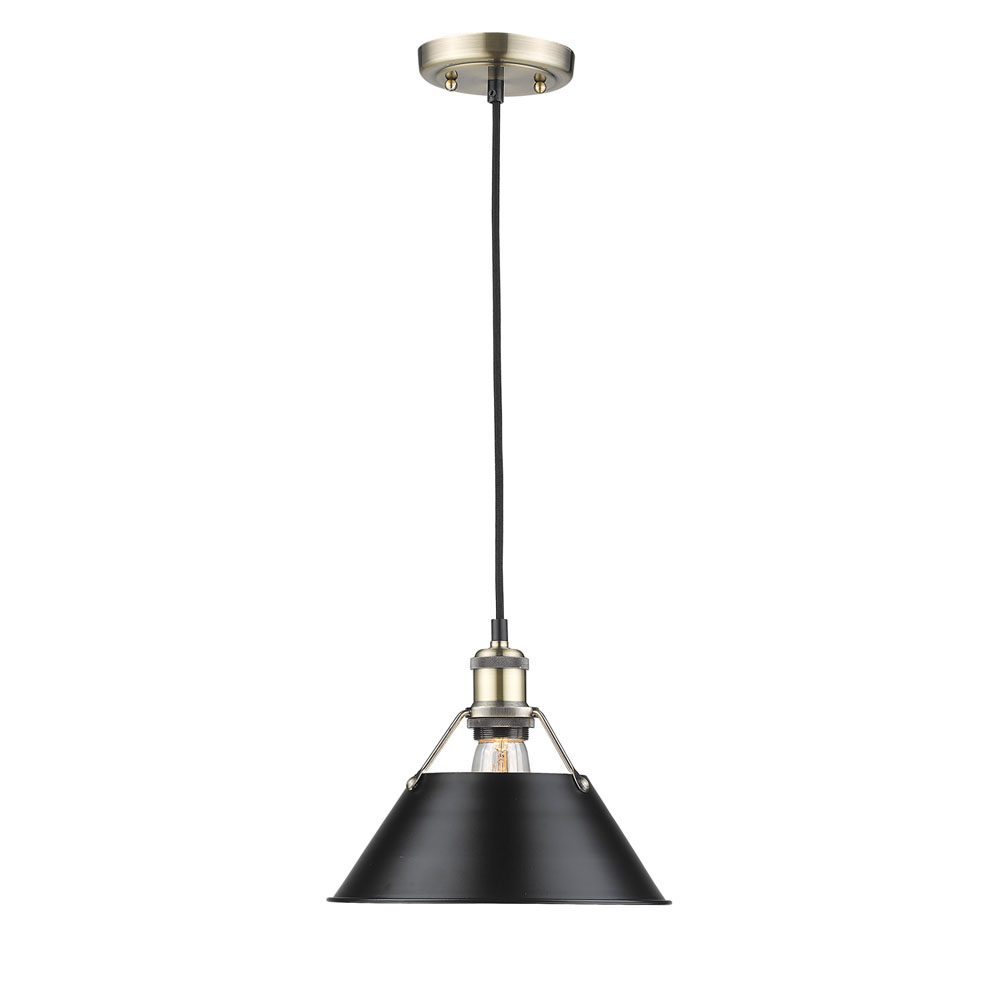 Picture of Golden Lighting 3306-M AB-BLK Orwell PW 1 Light Pendant - 10, Gold - Black Shade
