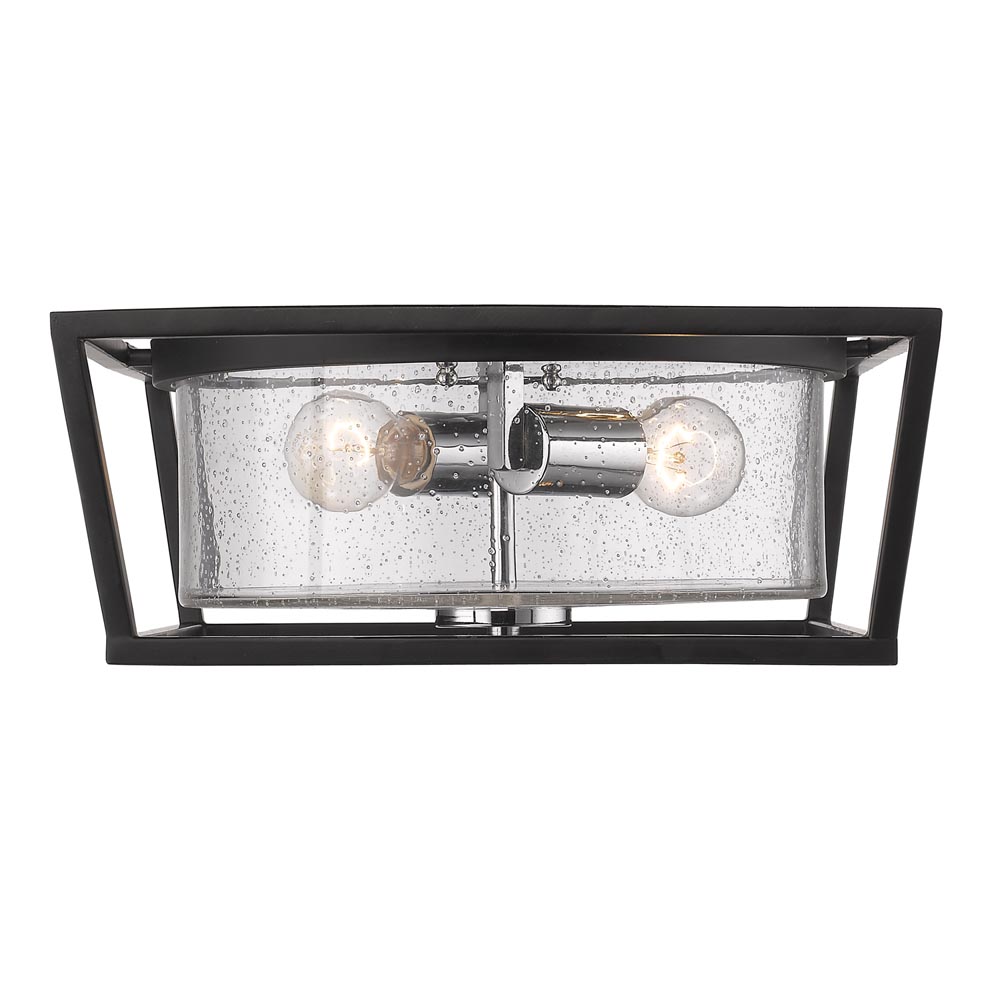 4309-FM BLK-SD Mercer Flush Mount with Seeded Glass, Black -  Golden Lighting
