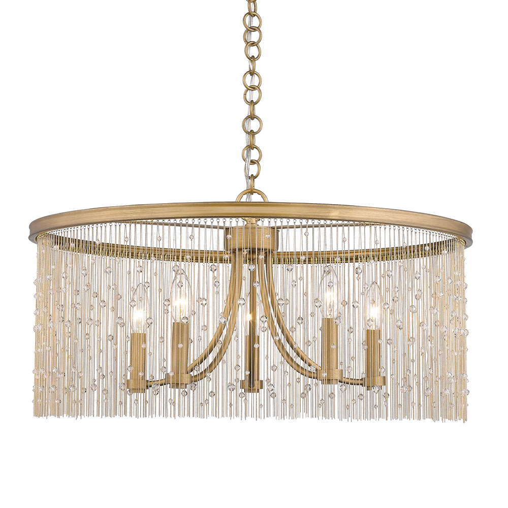 Picture of Golden Lighting 1771-5 PG-CRY 5 Light Chandelier&#44; Peruvian Gold & Crystal Strands