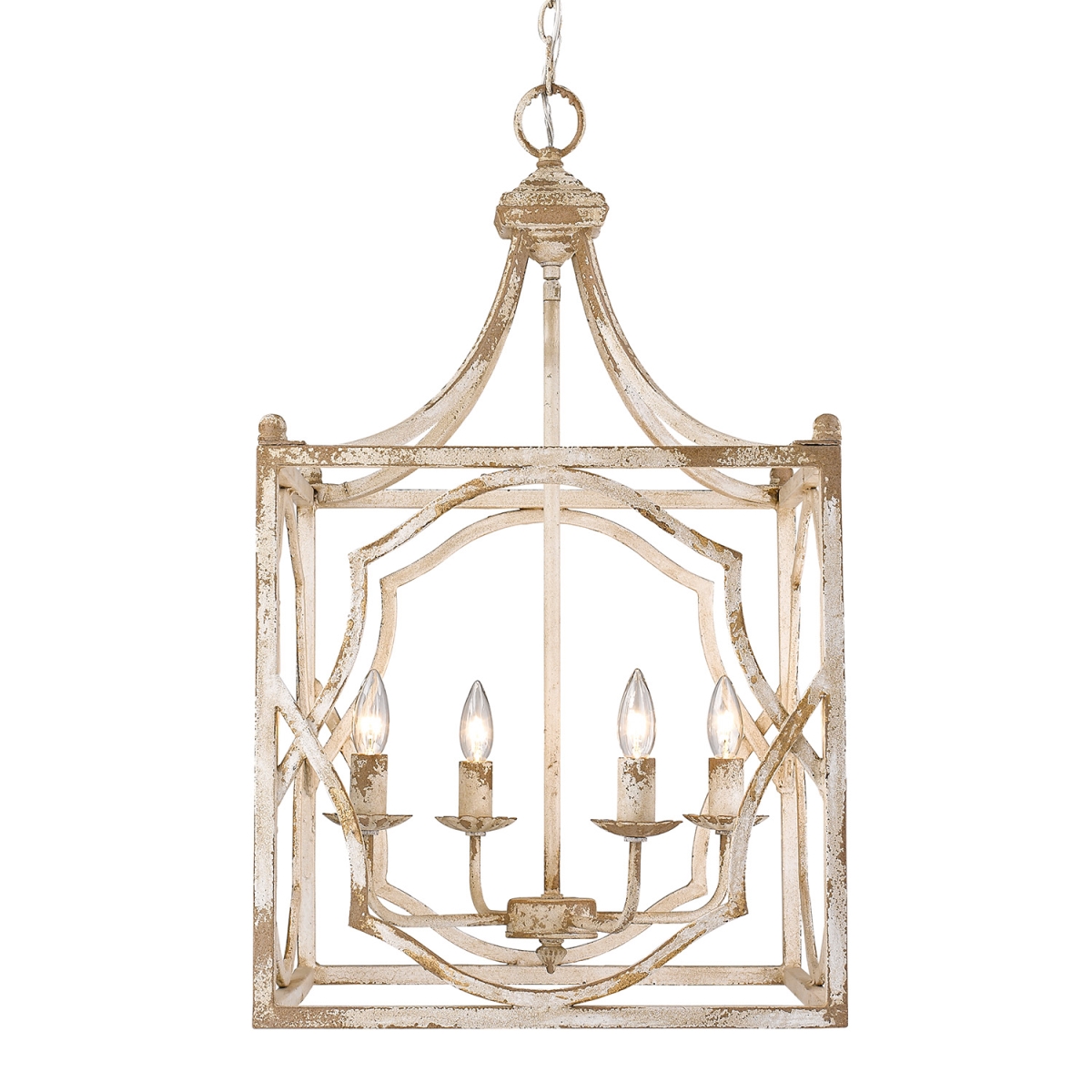 Picture of Golden Lighting 0885-4P AI 18 in. Laurent 4 Lights Antique Ivory Caged Foyer Ceiling Light - White