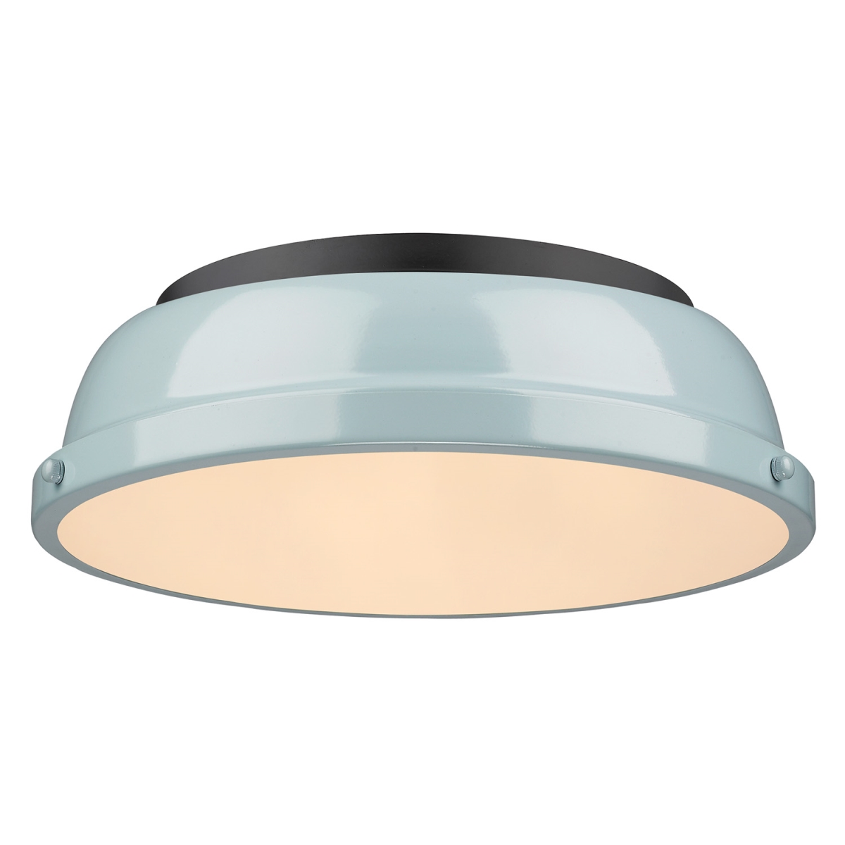 Picture of Golden Lighting 3602-14 BLK-SF Duncan 14 in. Flush Mount Light with Seafoam Shade, Black