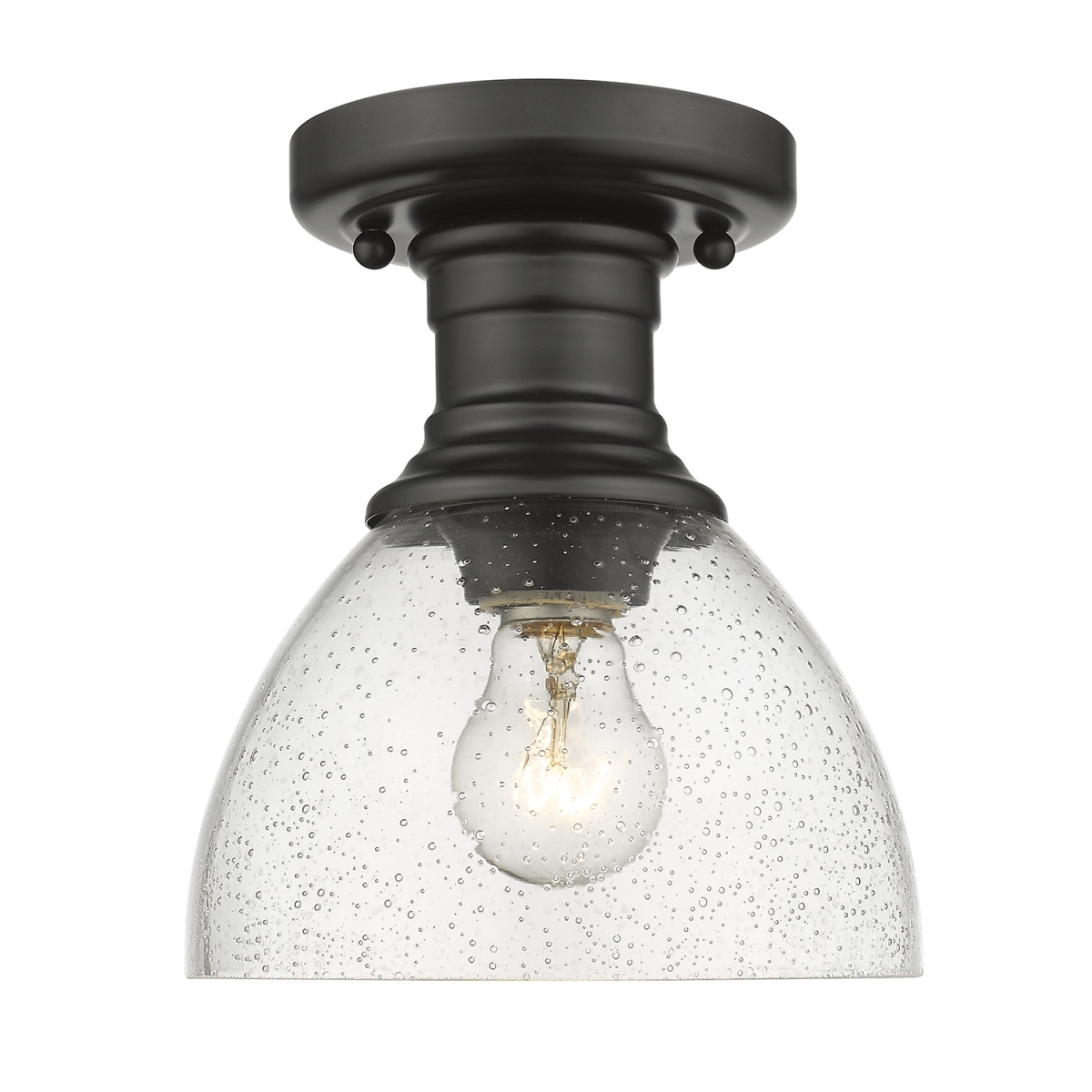 Picture of Golden Lighting 3118-SF BLK-SD Hines Semi-Flush Mount Light with Seeded Glass, Black