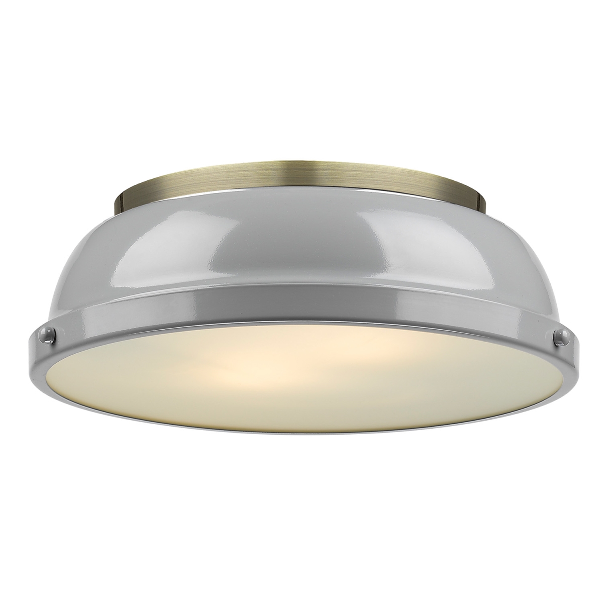 Picture of Golden Lighting 3602-14 AB-GY Duncan 14 in. Flush Mount Light with Gray Shade, Aged Brass