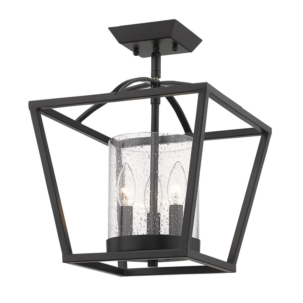 4309-SF BLK-BLK-SD 12 in. Mercer 3 Light Matte Black Semi-Flush Pendant Ceiling Light -  Golden Lighting