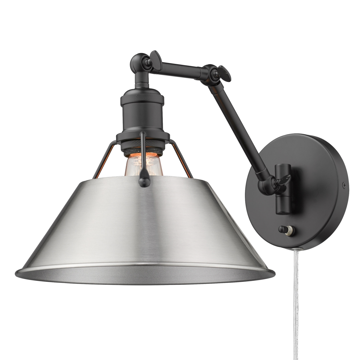Picture of Golden Lighting 3306-A1W BLK-PW Orwell 12 in. 100W Matte Black Adjustable 1 Light Articulating Wall Sconce, Pewter Shade
