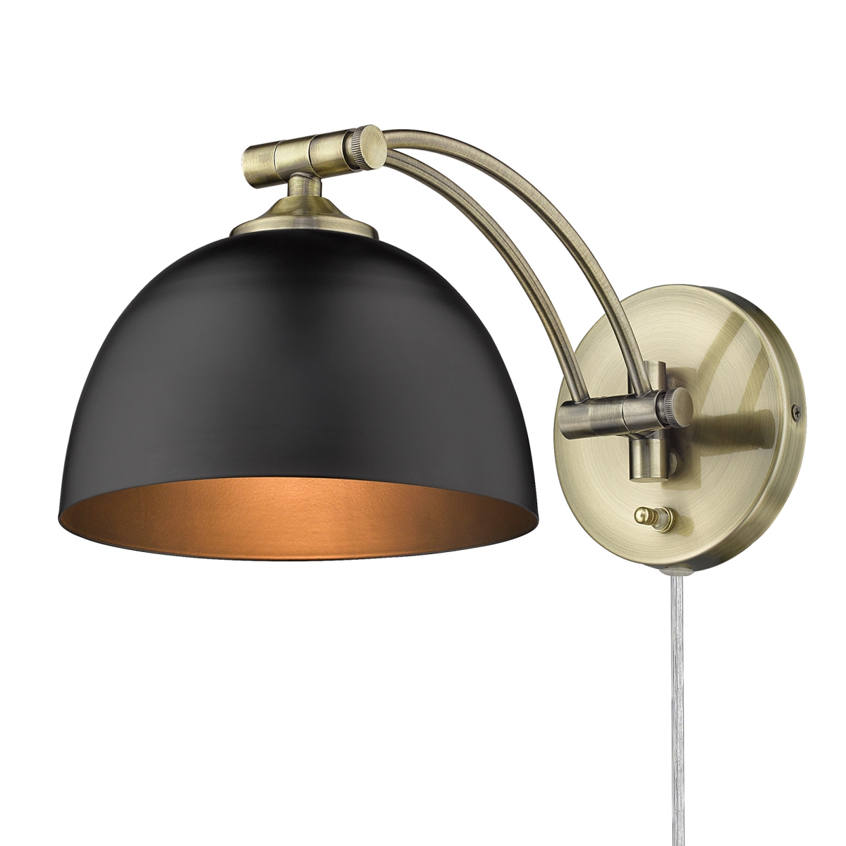Picture of Golden Lighting 3688-A1W AB-BLK Rey 10 in. 100W Aged Brass Adjustable 1 Light Articulating Wall Sconce, Black Shade