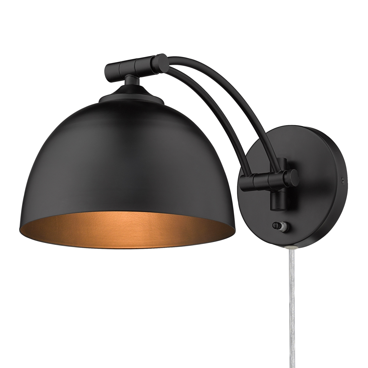 Picture of Golden Lighting 3688-A1W BLK-BLK Rey 10 in. 100W Matte Black Adjustable Wall Sconce, Black Shade