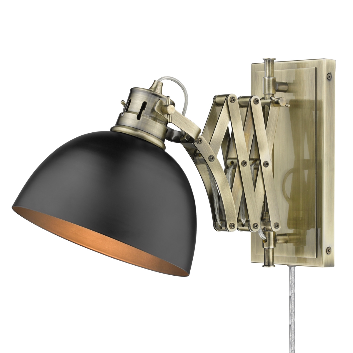Picture of Golden Lighting 3824-A1W AB-BLK Hawthorn 1 Light Articulating Wall Sconce, Aged Brass