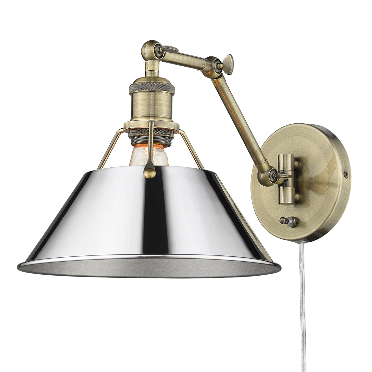 Picture of Golden Lighting 3306-A1W AB-CH Orwell 1 Light Articulating Wall Sconce - Aged Brass