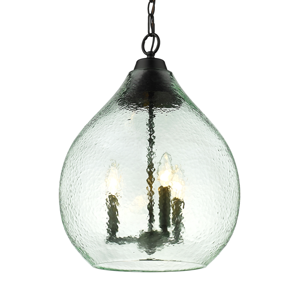 Ariella 3 Light Pendant Matte Black with Seafoam Hammered Glass