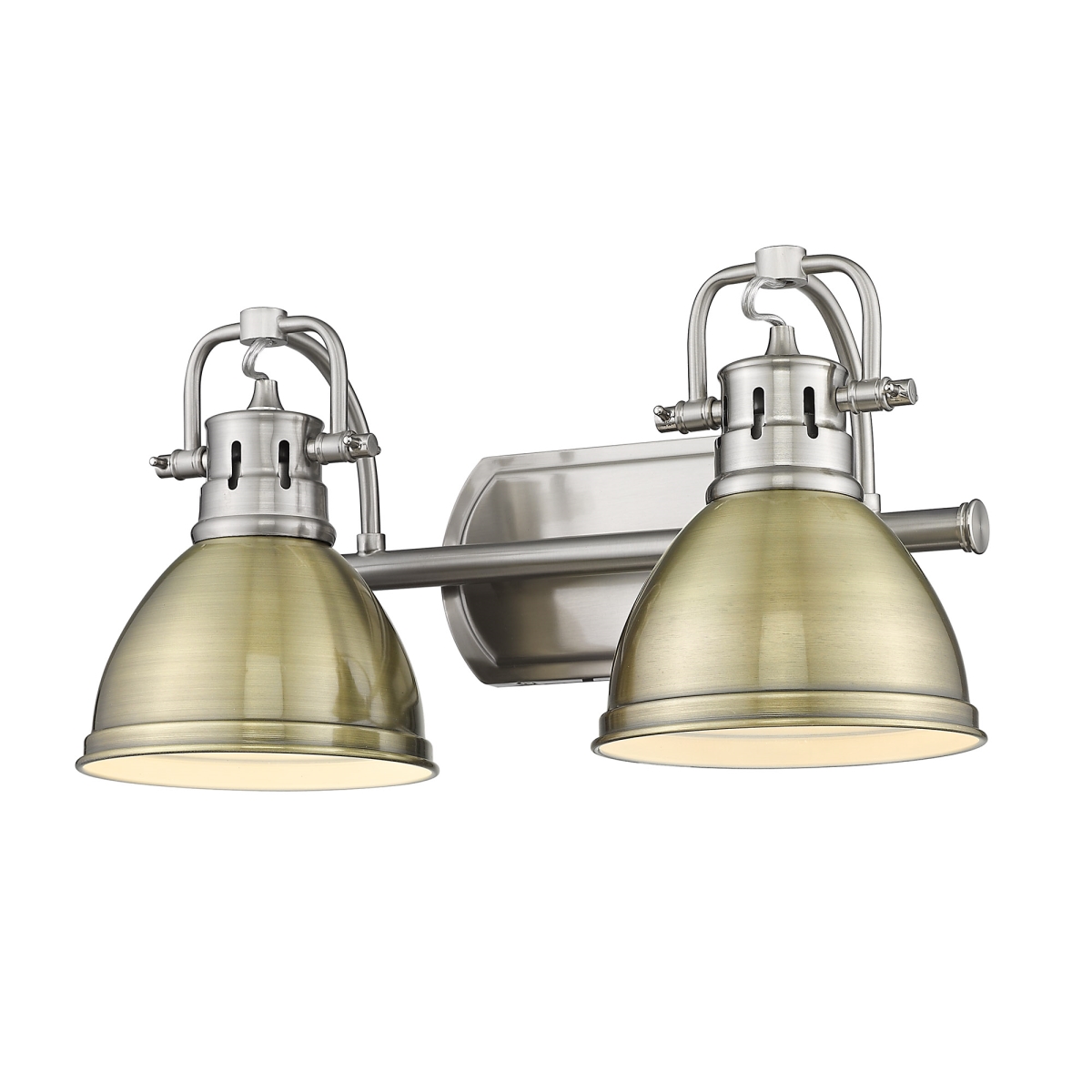 3602-BA2 PW-AB Duncan 2 Light Bath Vanity, Aged Brass Shades - Pewter -  Golden Lighting