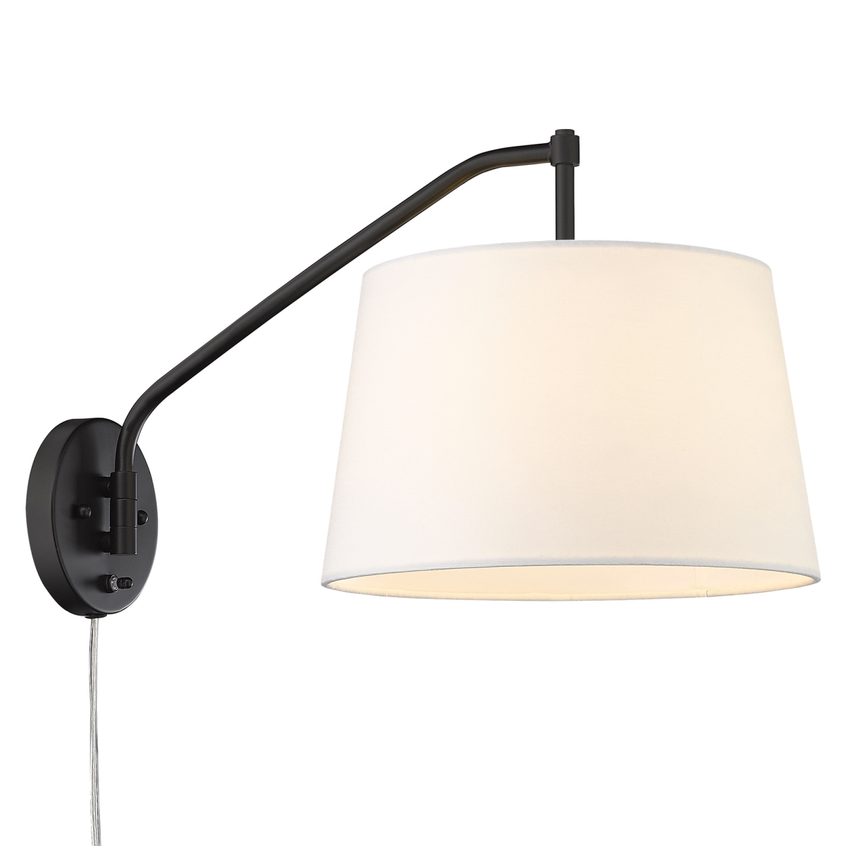Picture of Golden Lighting 3694-A1W BLK-MWS Ryleigh 1 Light Articulating Wall Sconce&#44; Matte Black & Modern White Shade