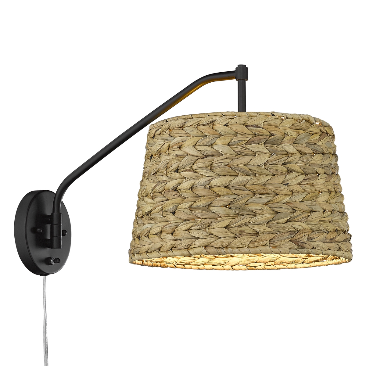 Picture of Golden Lighting 3694-A1W BLK-WSG Ryleigh 1 Light Articulating Wall Sconce&#44; Matte Black & Woven Sweet Grass