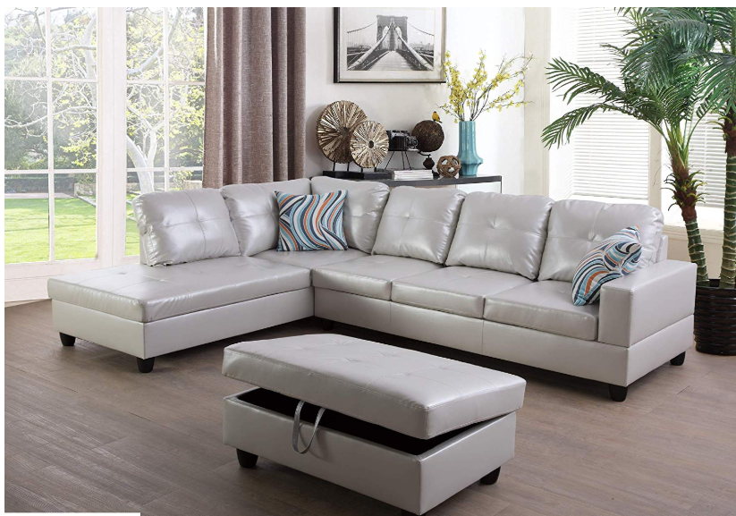 F09513A Comfortable Left Hand Facing Chaise Sectional Sofa Set, White -  Golden Coast Furniture