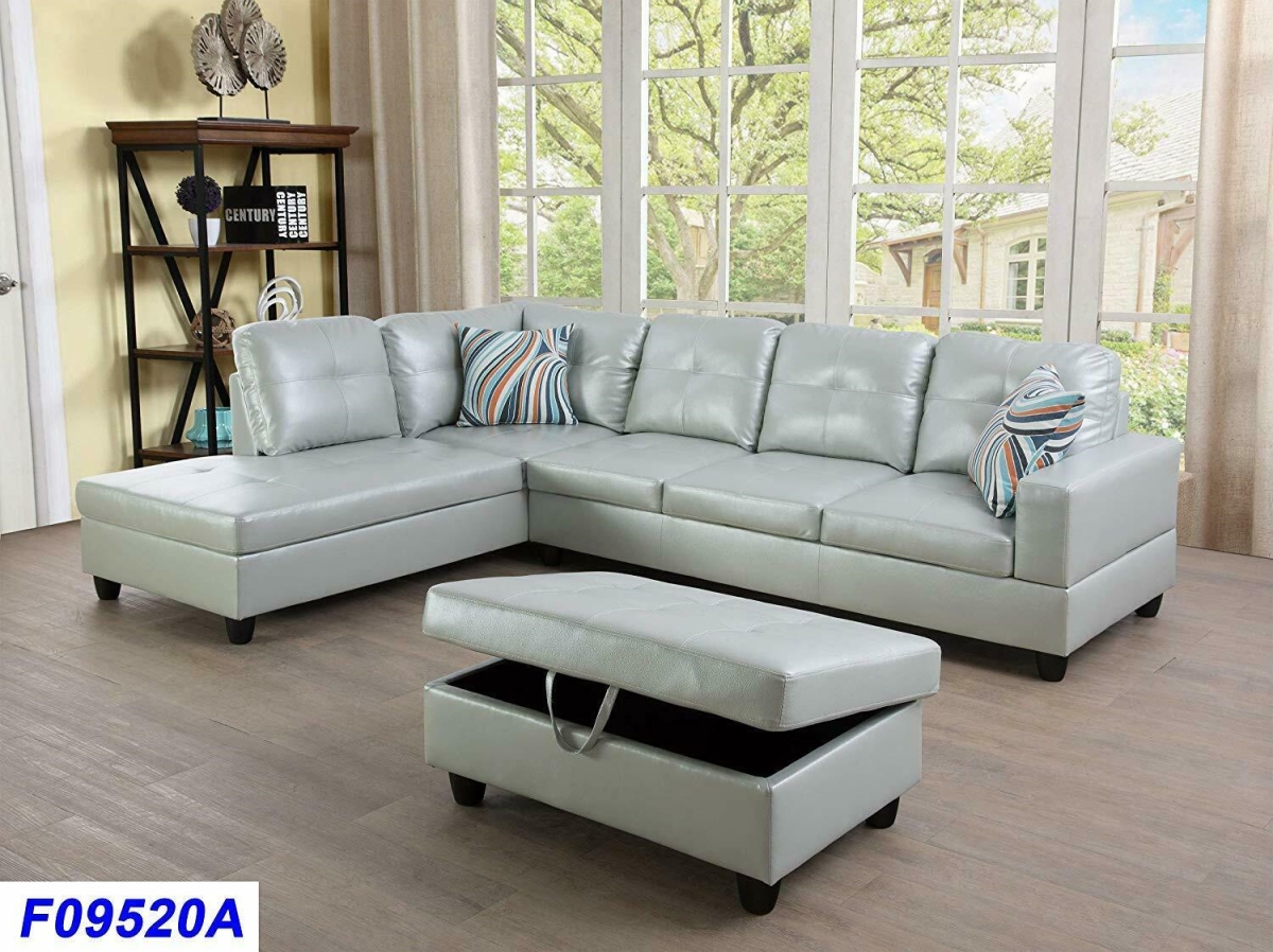 F09520A Left Hand Facing Sectional Sofa Set, Silver - 3 Piece -  Golden Coast Furniture