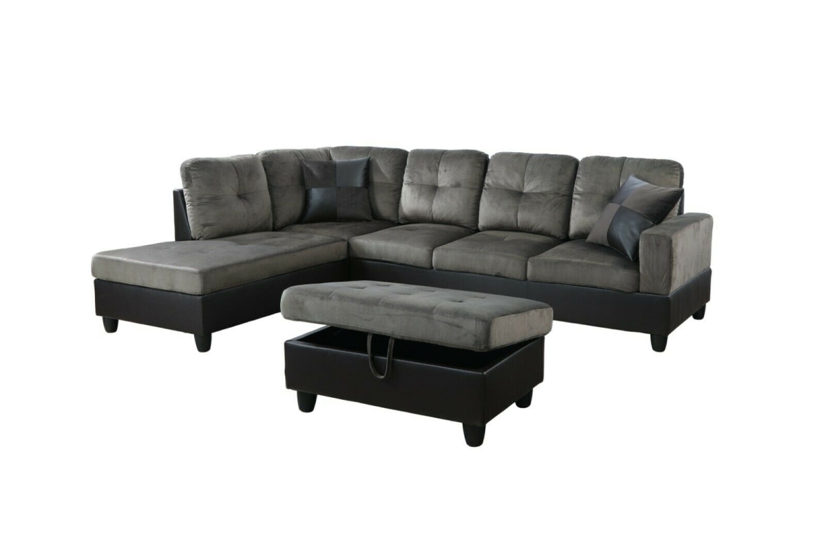 F102A L Shape Sectional Sofa Set with Ottoman, Taupe -  Golden Coast Furniture