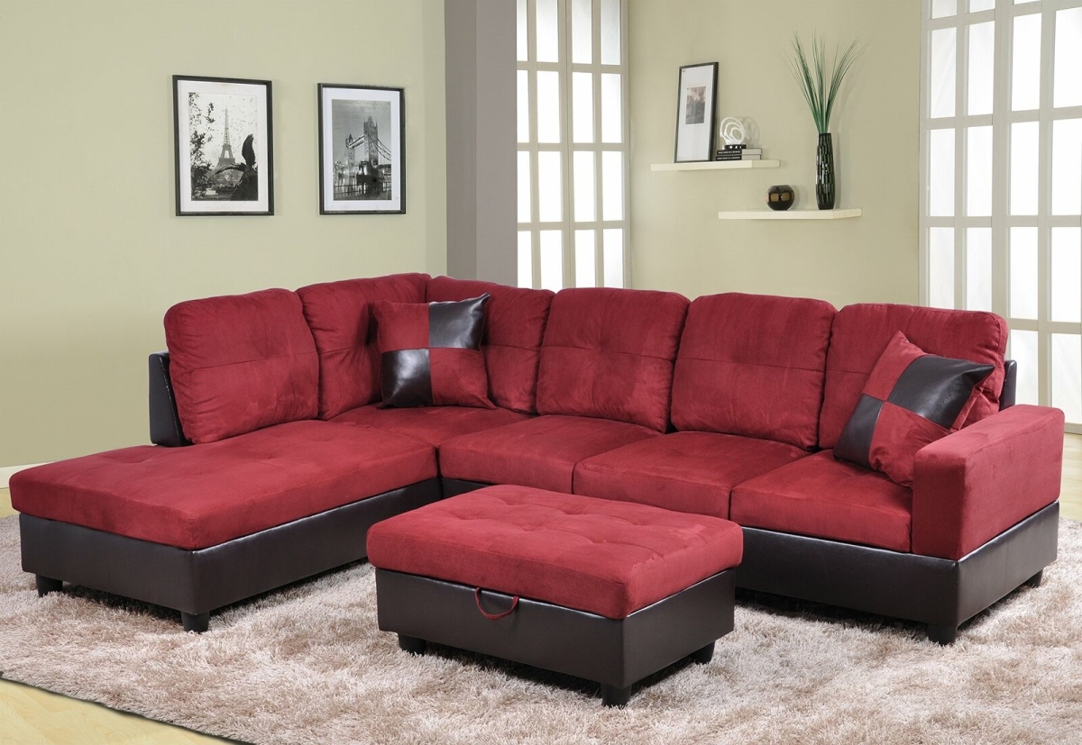 Andes Microfiber with Faux Leather Left Facing Sofa Set, Red - 3 Piece
