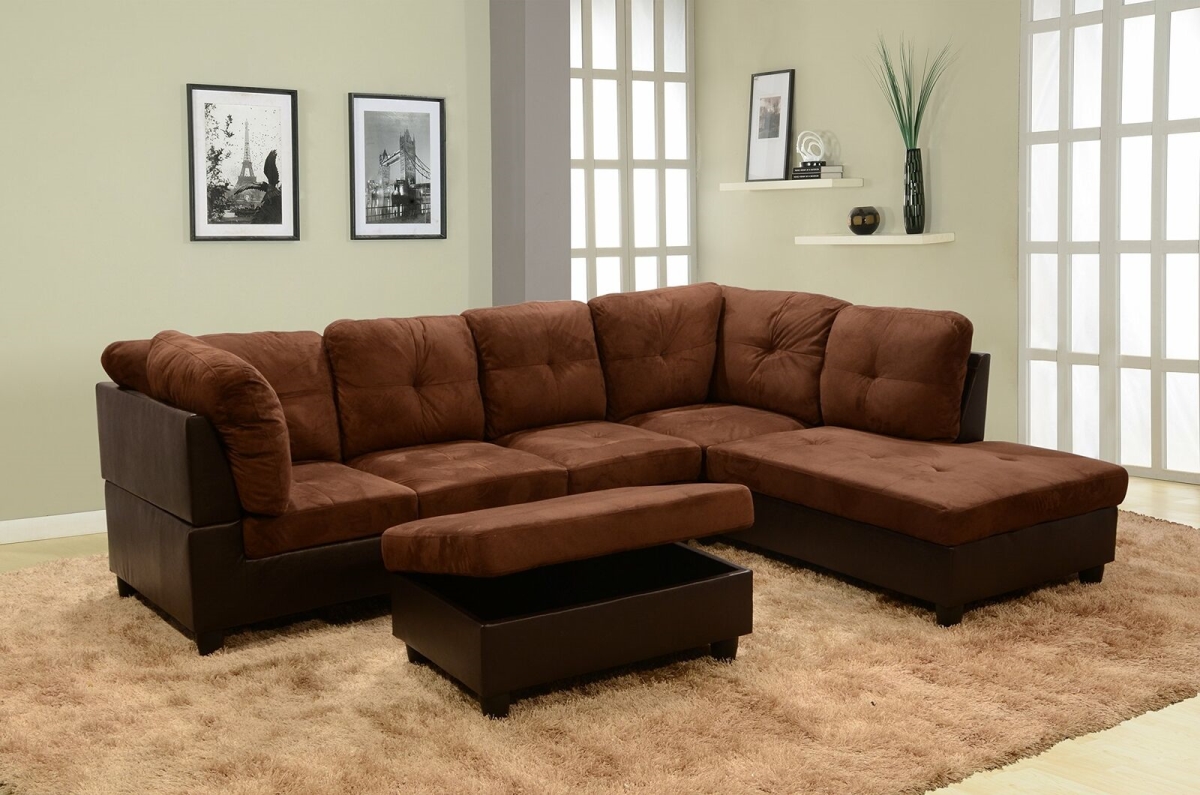 Andes Microfiber Leather Right Hand Facing Sofa Set, Brown