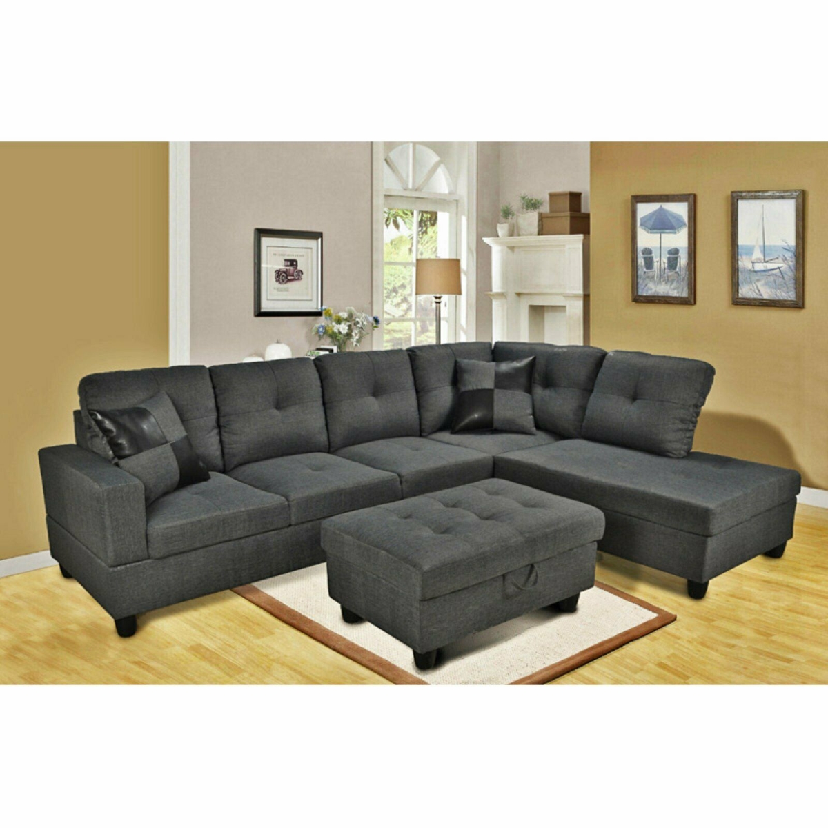 F128B Right Facing Chaise Sectional Sofa Set, Gray - 3 Piece -  Golden Coast Furniture