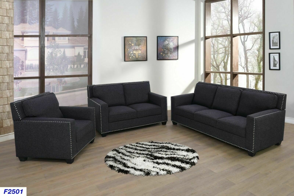 Living Room Sofa Set, Grey - 3 Piece