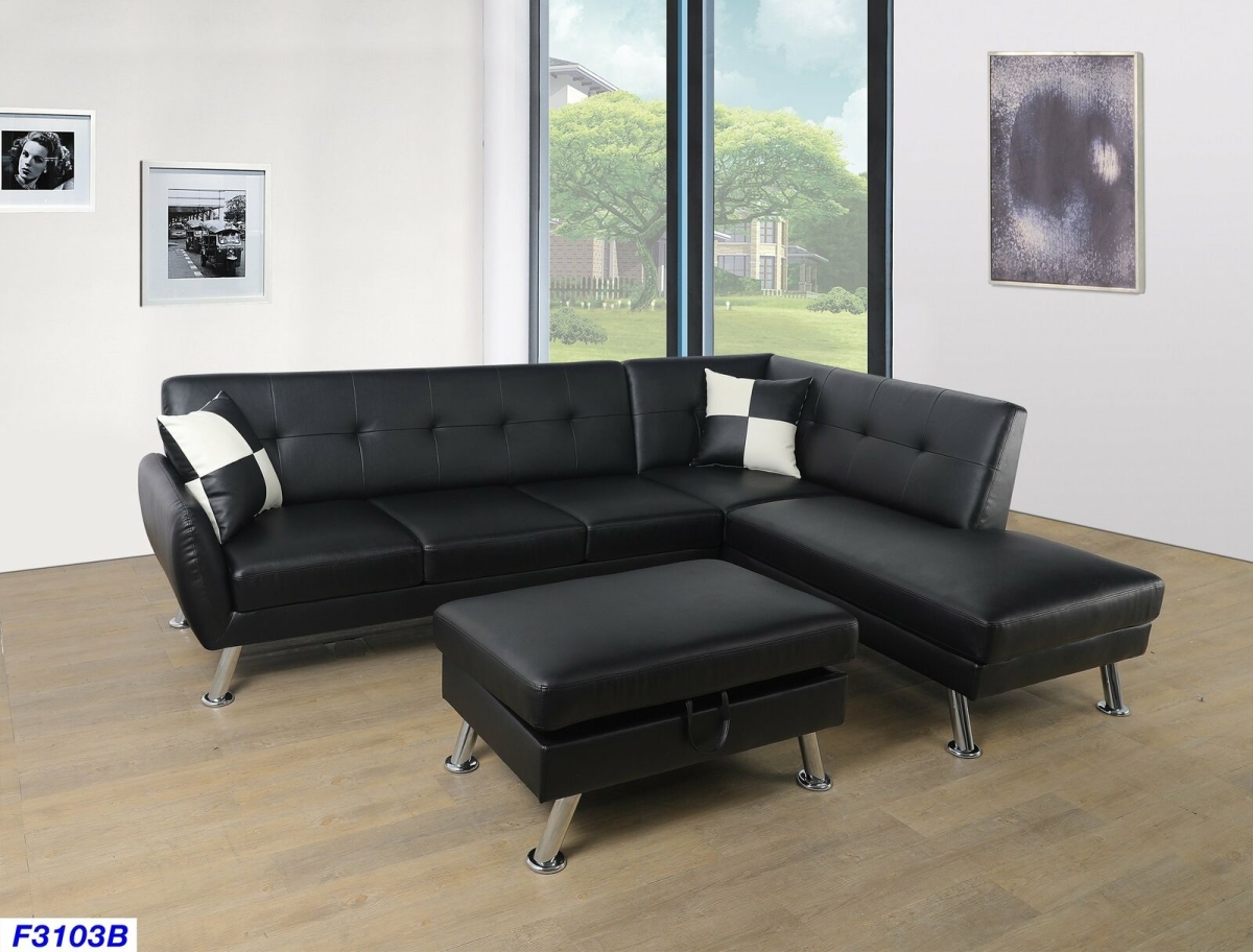 F3103B CT3103B Right Hand Facing Sectional Sofa Set, Black