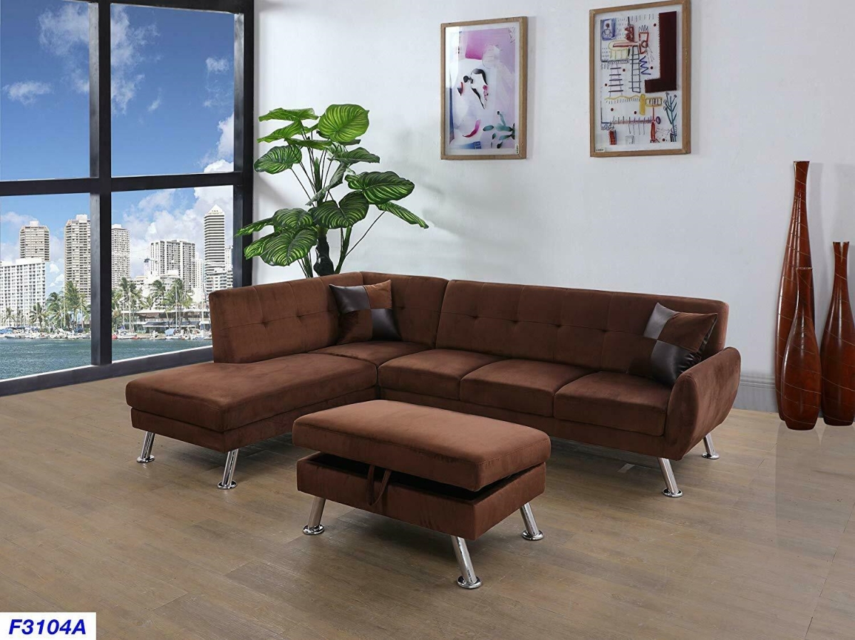 F3104A Left Hand Facing Sectional Sofa Set, Chocolate Brown