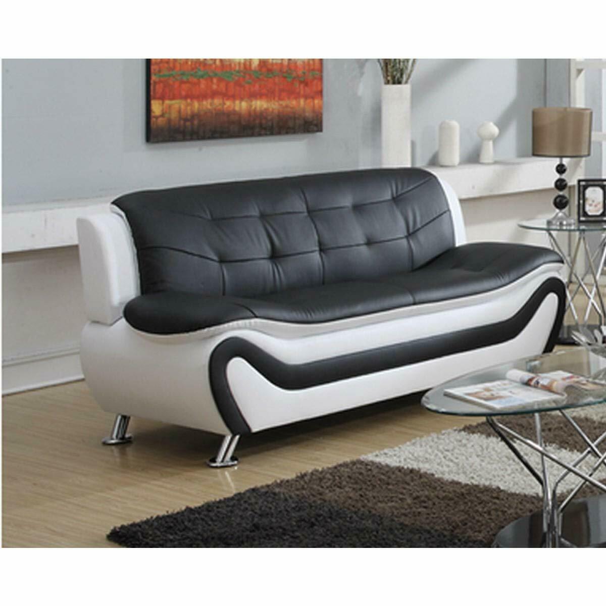 PDAE Tiffany Relaxing Contemporary Modern Style Sofa, Black & White - Small