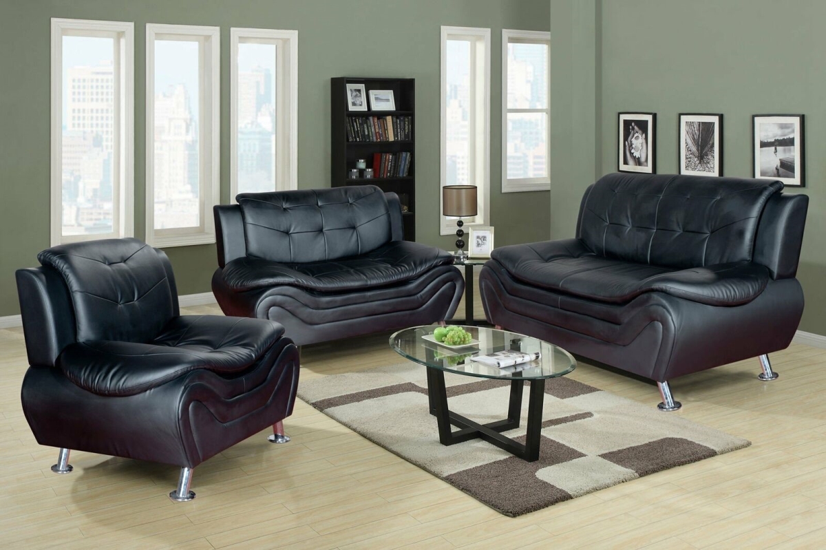 F4502 Ceccina Modern Leather Sofa Set, Black