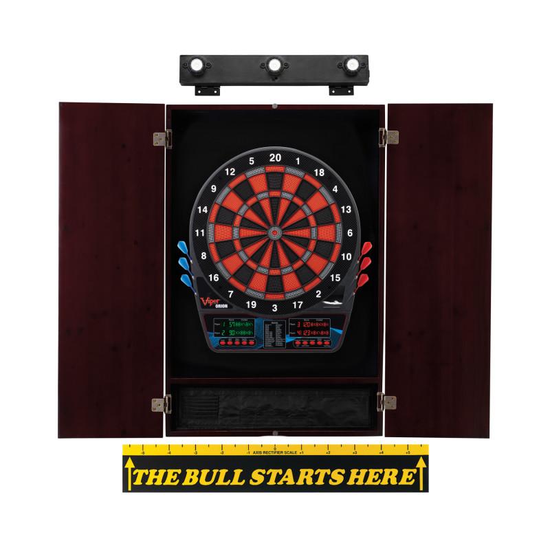 40-9049 Orion Electronic Metropolitan Mahogany Cabinet, Throw Line Marker & Shadow Buster Dartboard Light Bundle, Black