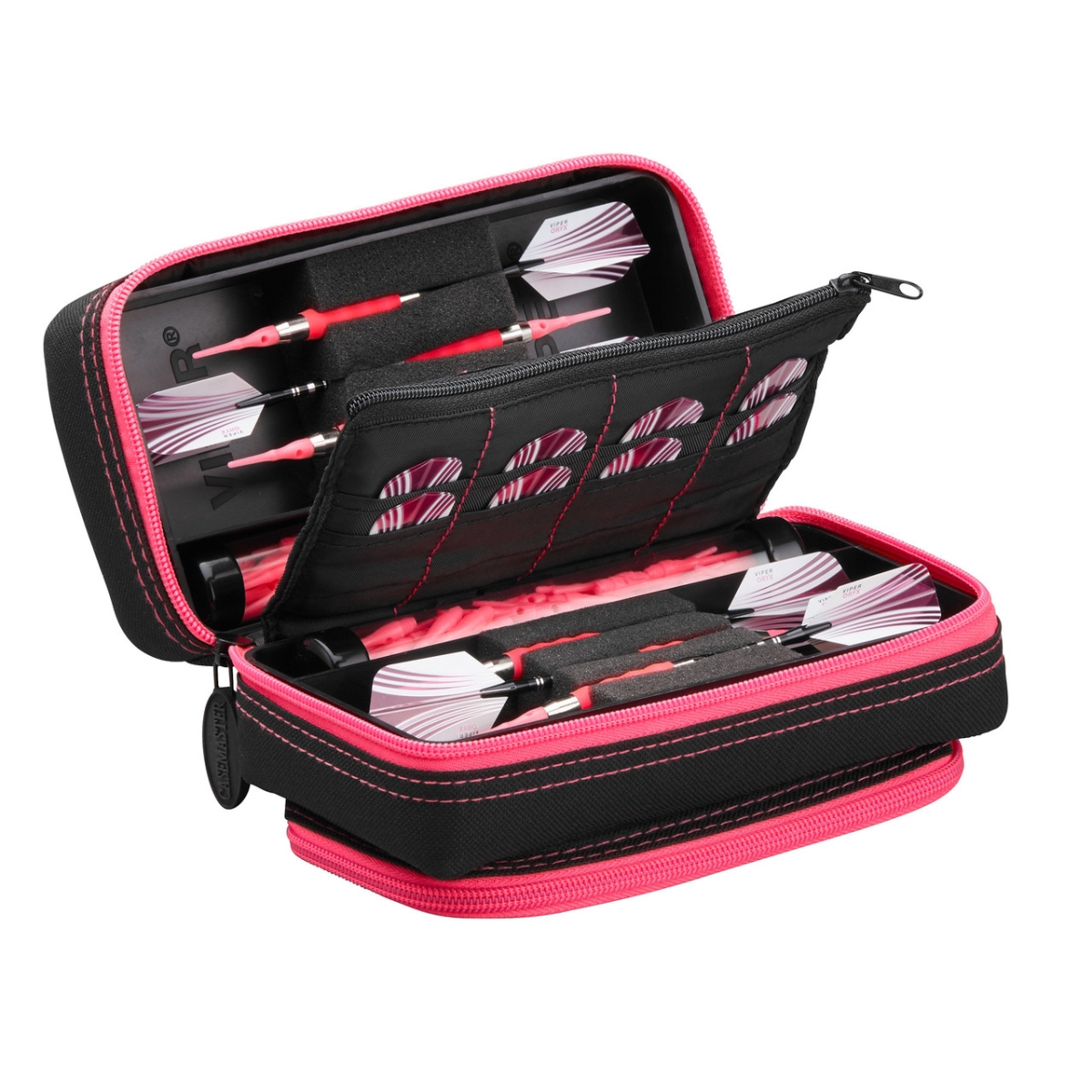Picture of Casemaster 36-0702-12 Plazma Pro Dart Case with Zipper & Phone Pocket&#44; Black & Pink - 6 Darts