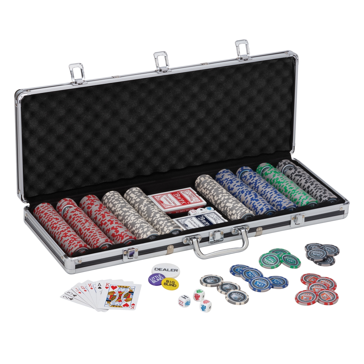 55-0122 13.5 g Bling Poker Chip Set & Four Deck Card Shoe - 500 Count