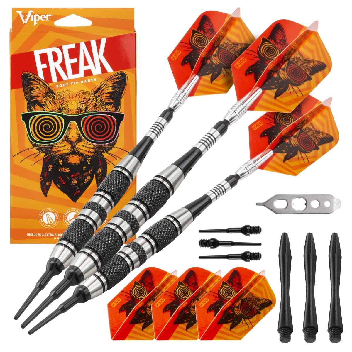 20-9044 18 g The Freak Soft Tip Darts 3 Knurled Rings Barrel & Casemaster Select Nylon Dart Case, Blue