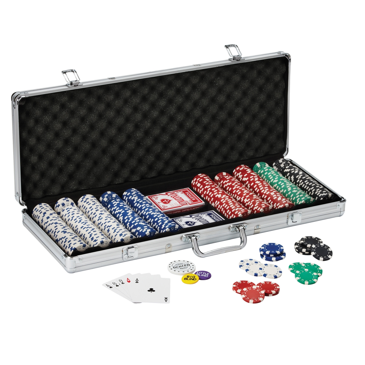55-0125 Texas Hold Em Dice Poker Chip Set, Four Deck Card Shoe & Dice Cup & Dice - 500 Count