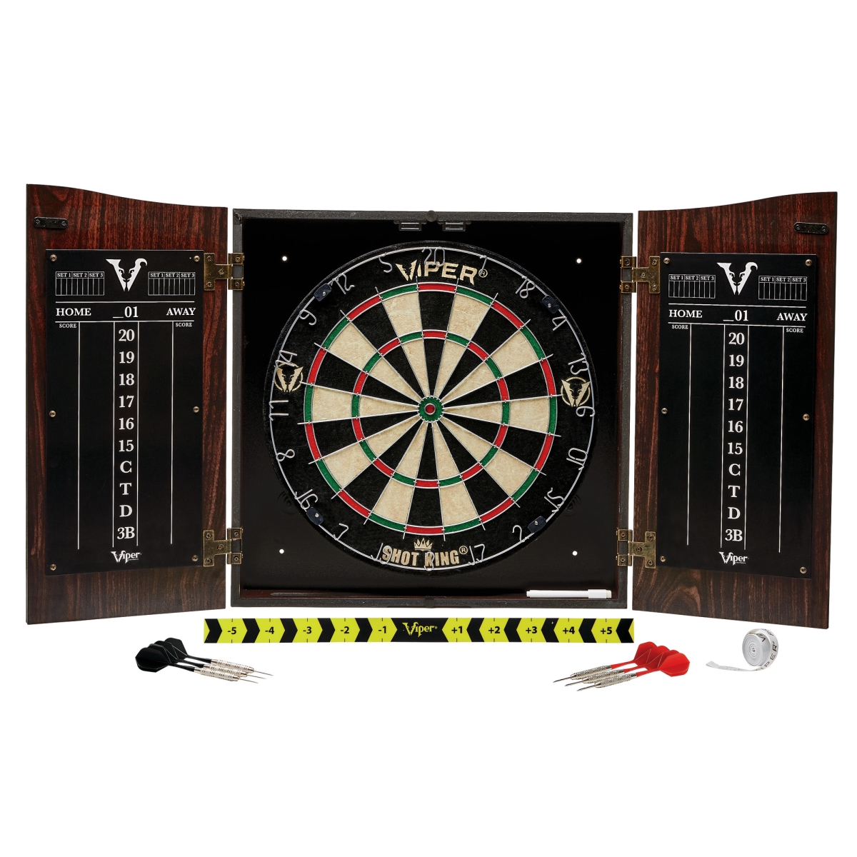 40-1214 Vault Sisal Bristle Steel Tip Dartboard & Cabinet Bundle, Standard Set, Shot King Dartboard Darts & Throw Line