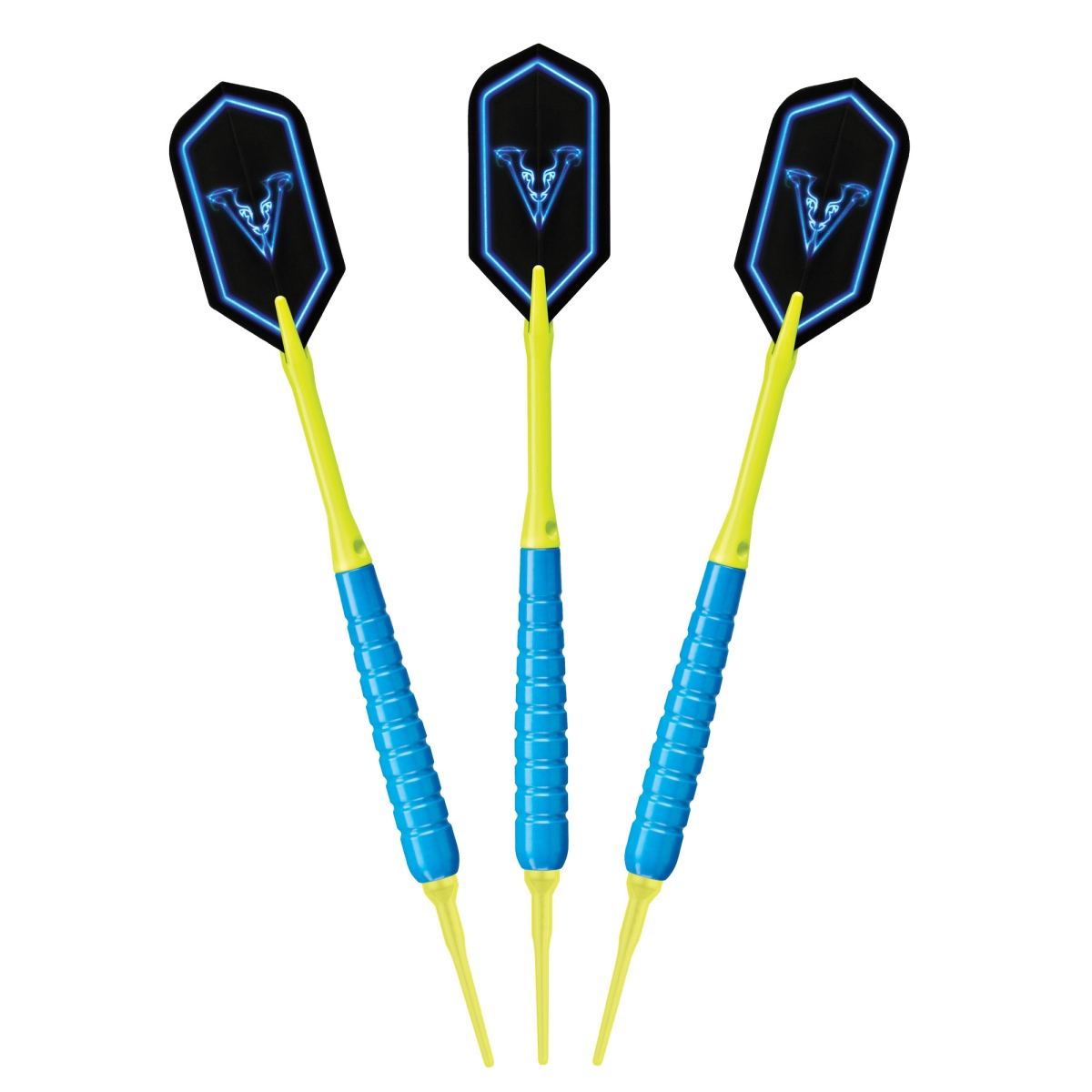 20-9075 18 g V-Glo Blue Soft Tip Darts, Casemaster Select Black & 2BA Tufflex III Tips Box - Yellow - 100 Count