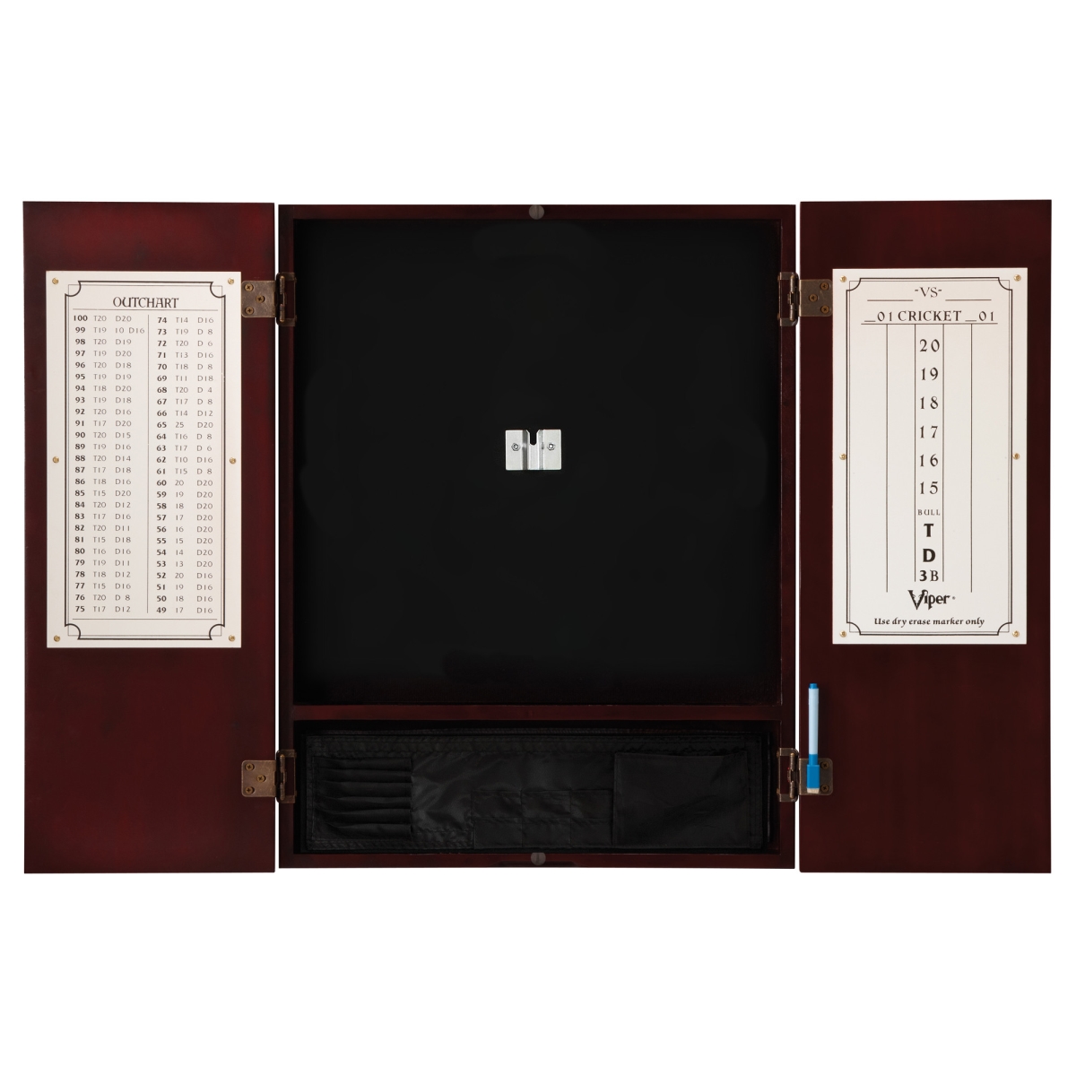 40-1074 Metropolitan Sisal Fiber Bristle Dartboard & Cabinet Bundle, Deluxe Set, Dead On Dartboard & Darts - Mahogany