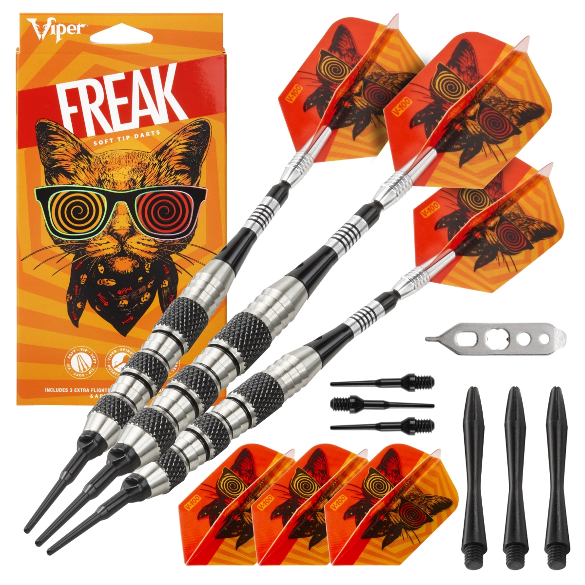 20-9045 18 g The Freak Soft Tip Darts Knurled & Shark Fin Barrel & Casemaster Select Pink Nylon Dart Case