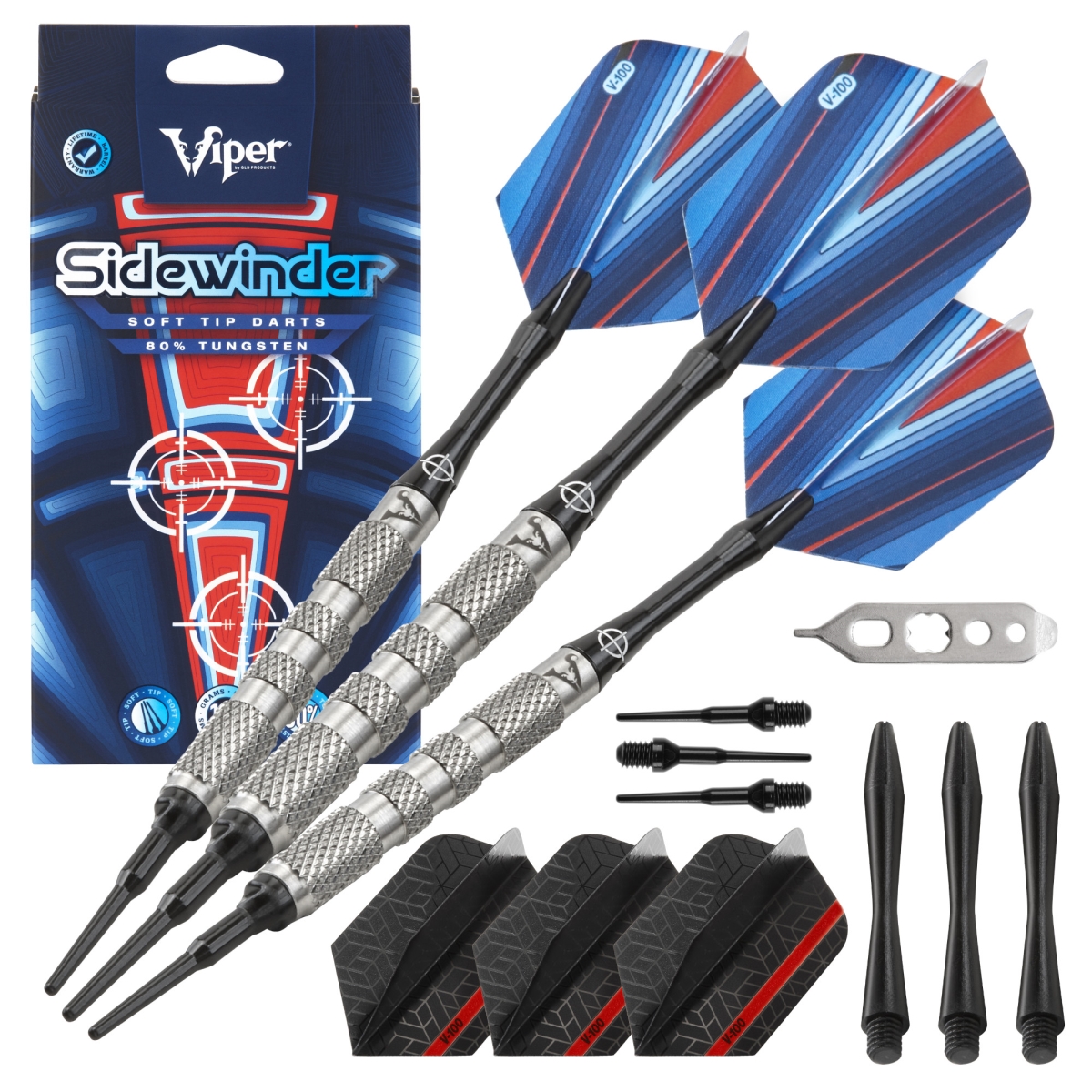 21-9016 18 g Sidewinder Tungsten Soft Tip Darts Knurled Barrel & Casemaster Deluxe Nylon Dart Case, Black