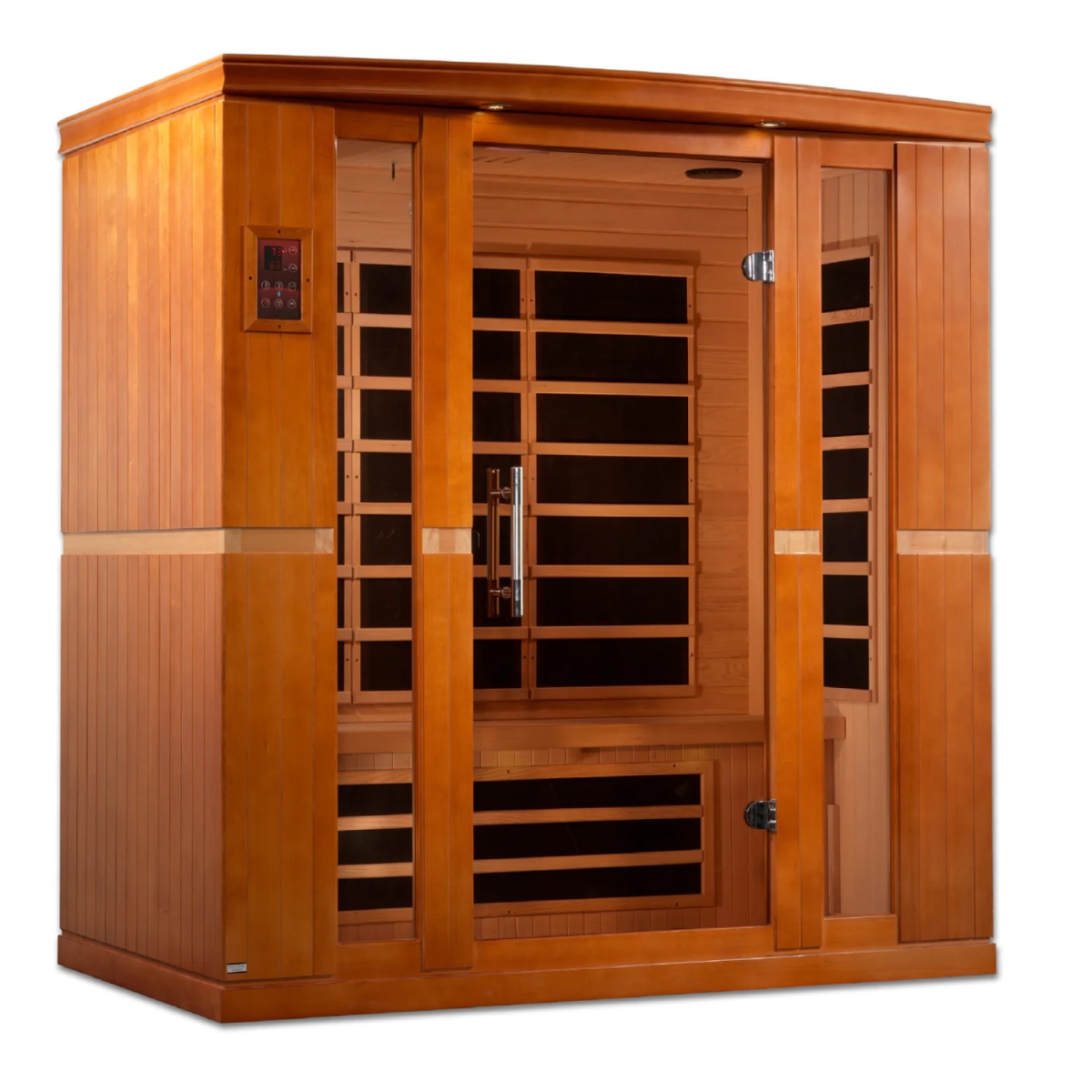 DYN-6440-01 75 x 60 x 45 in. Bergamo 4-Person Low EMF FAR Infrared Sauna - Canadian Hemlock - Honey Dark Stain