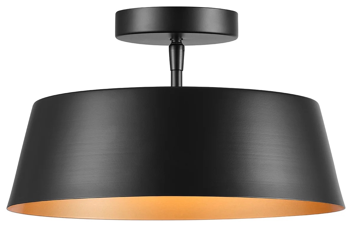 Picture of Globe Electric 91010178 13 x 13 x 8.5 in. 2-Light Matte Flush Mount Ceiling Light with Painted Gold Interior Shade - Black