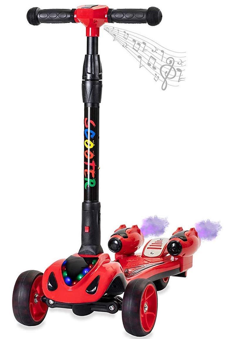 Picture of Glarewheel GWES-Y1RE ES-Y1 Kids Rocket Scooter with Real Smoking Music & LED Light Portable Foldable&#44; Red