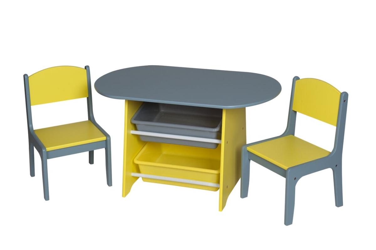 Picture of Gift Mark 3040GY Childrens Oval Table with 2 Chairs & Storage Bins - Gray